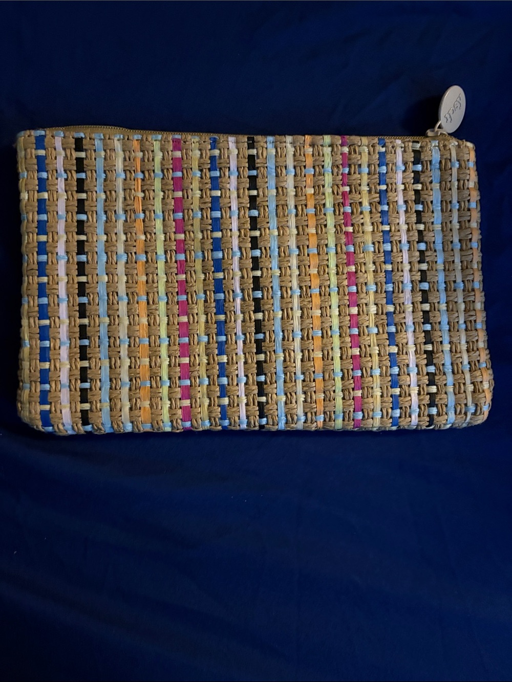 Woven Straw Multicolor Zip Clutch/bag